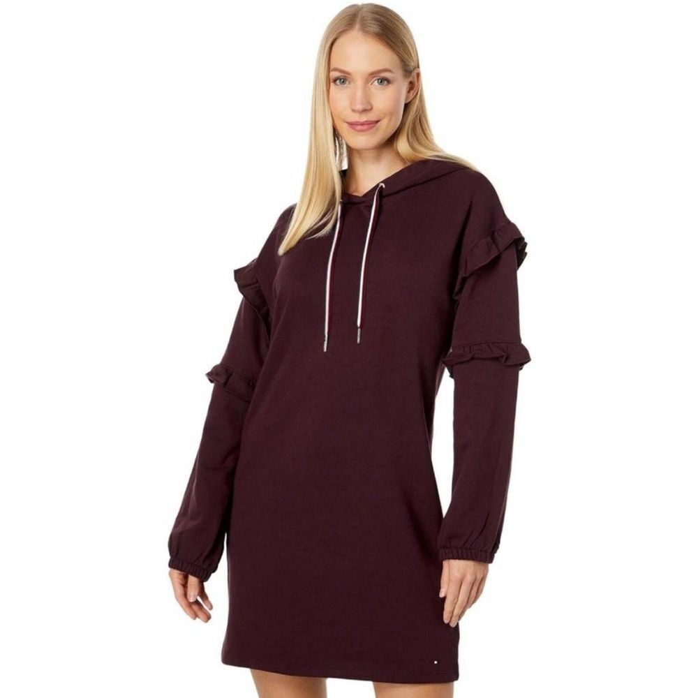 Tommy Hilfiger Ruffle Sleeve Sweatshirt Dress Women's Medium Wine Tasting Purple